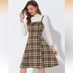 Allegra K Vintage Style Sleeveless Brown Plaid Tie Back A-line Dress Small
